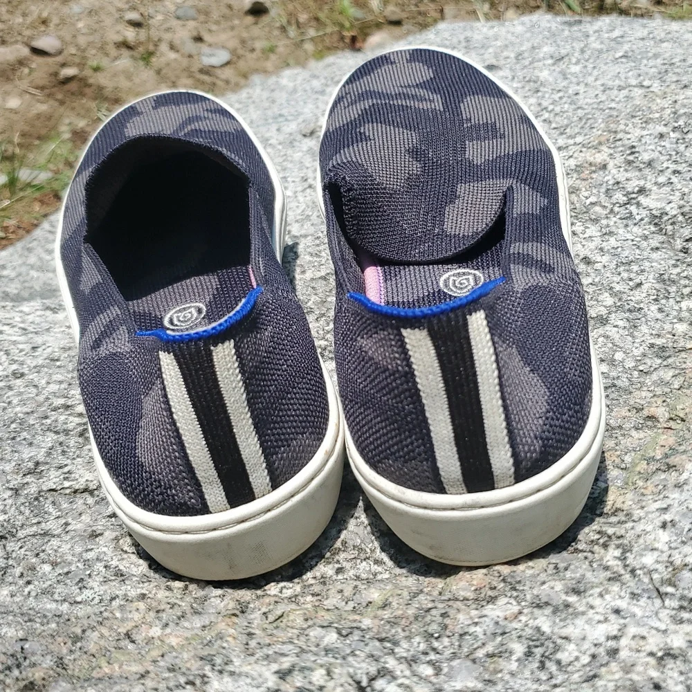 Rothy's Black and Blue Sneakers with Modern Camo Design Size 7